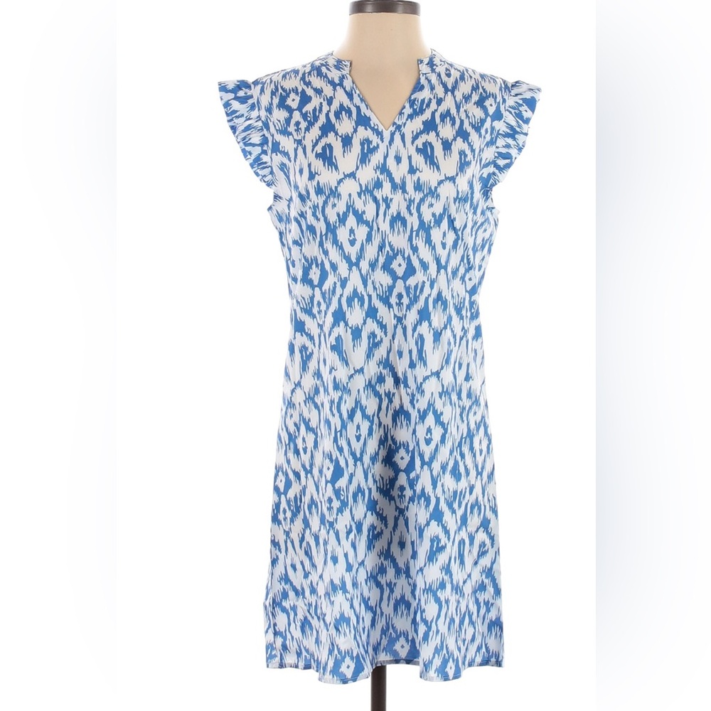 Blue & White short sleeve ruffle dress